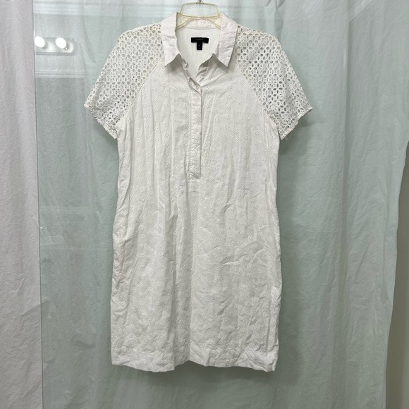 J. Crew Dresses & Skirts - J. Crew Women’s Cotton Dress Size 10 Pockets White Boho Eyelet Breathable